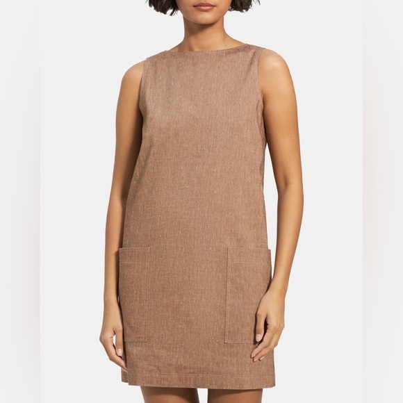 Theory Dresses & Skirts - Theory Mod Sleeveless Bronze Linen Blend Shift Dress Size 2 NWT